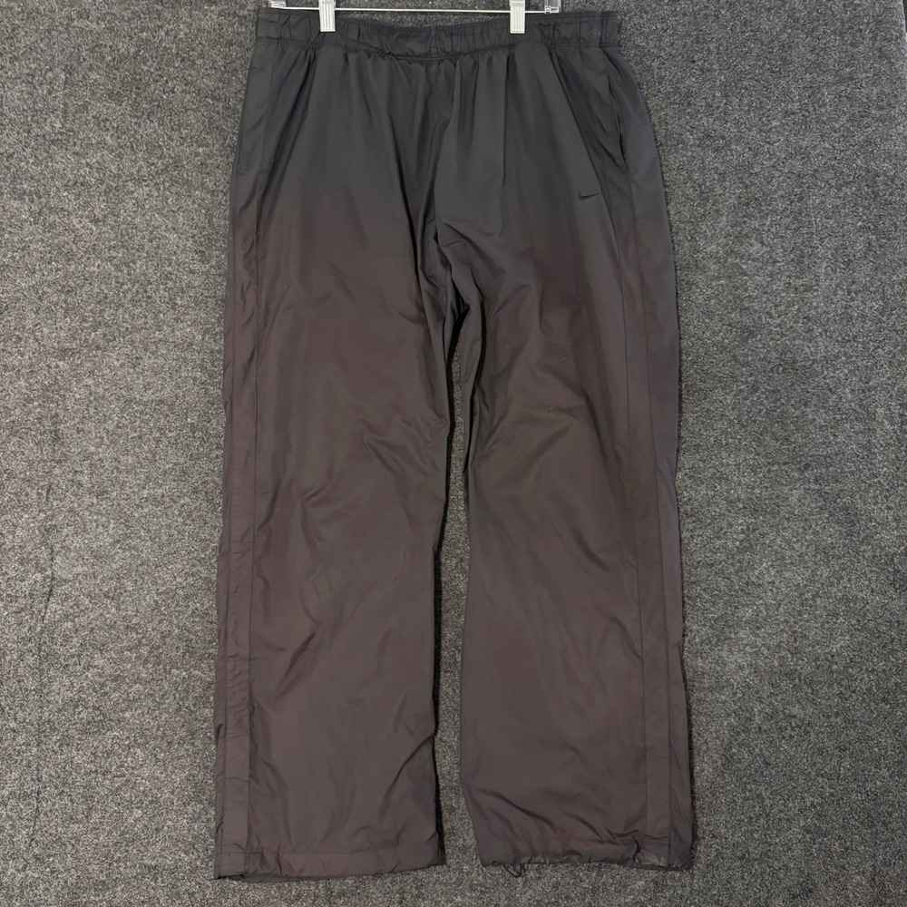 Nike Men XL Black Windbreaker Track Pants Mesh Lined Embroidered Swoosh wide leg